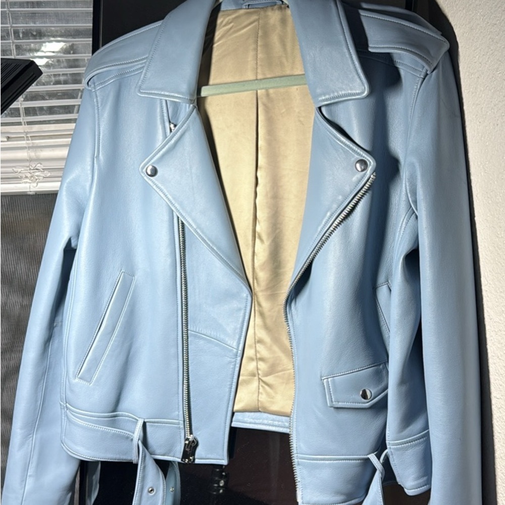Theory Light Blue Leather Jacket - image 1